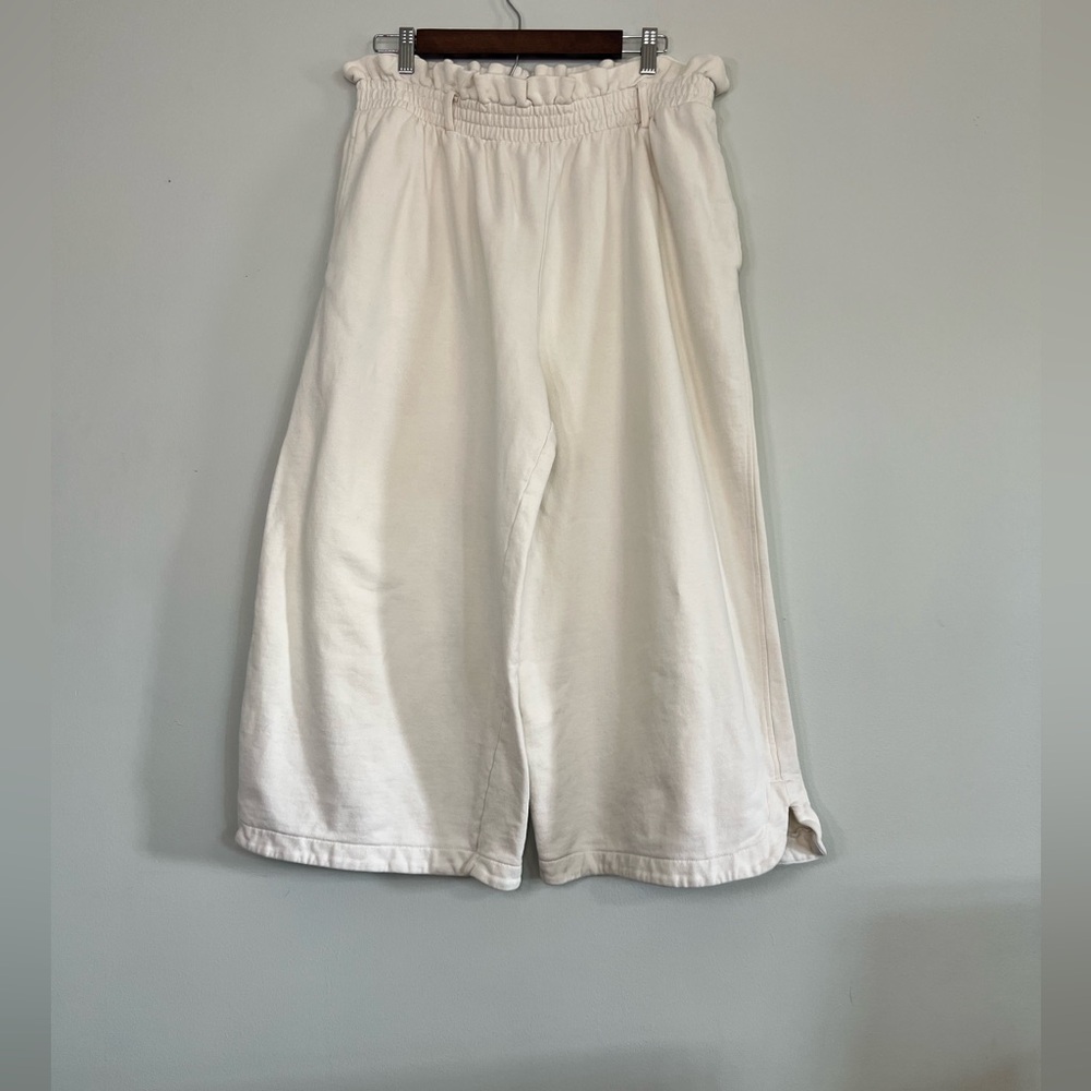 H&M Cropped High-Waisted Cotton Sweatpants Cream Size Large